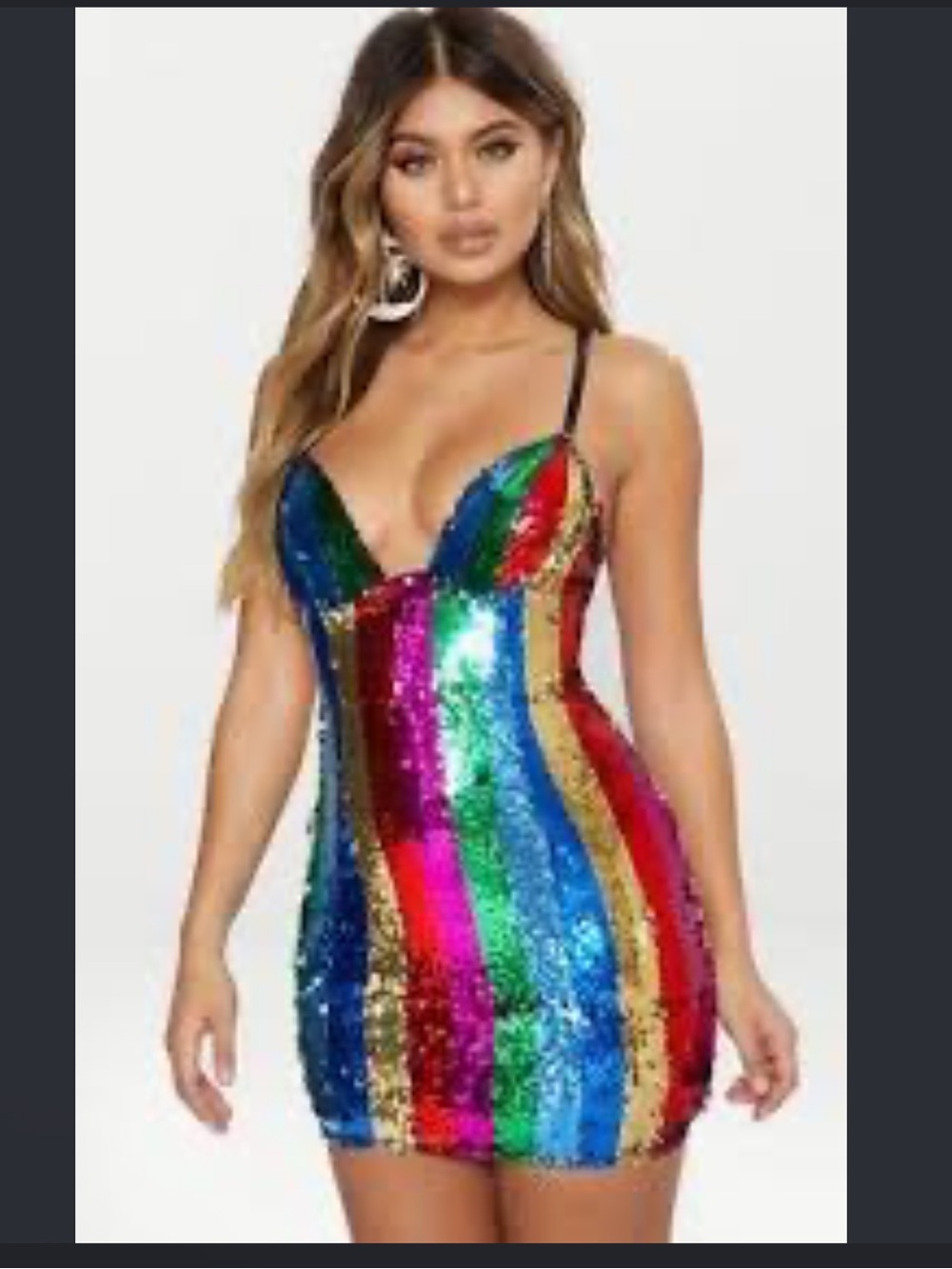 San Joy Rainbow Sequin Stripe Mini Dress